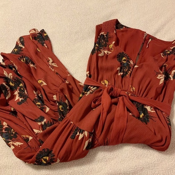 Free People “All I Got” Floral Tiered Pleated Maxi Dress Rust Red - Picture 3 of 16